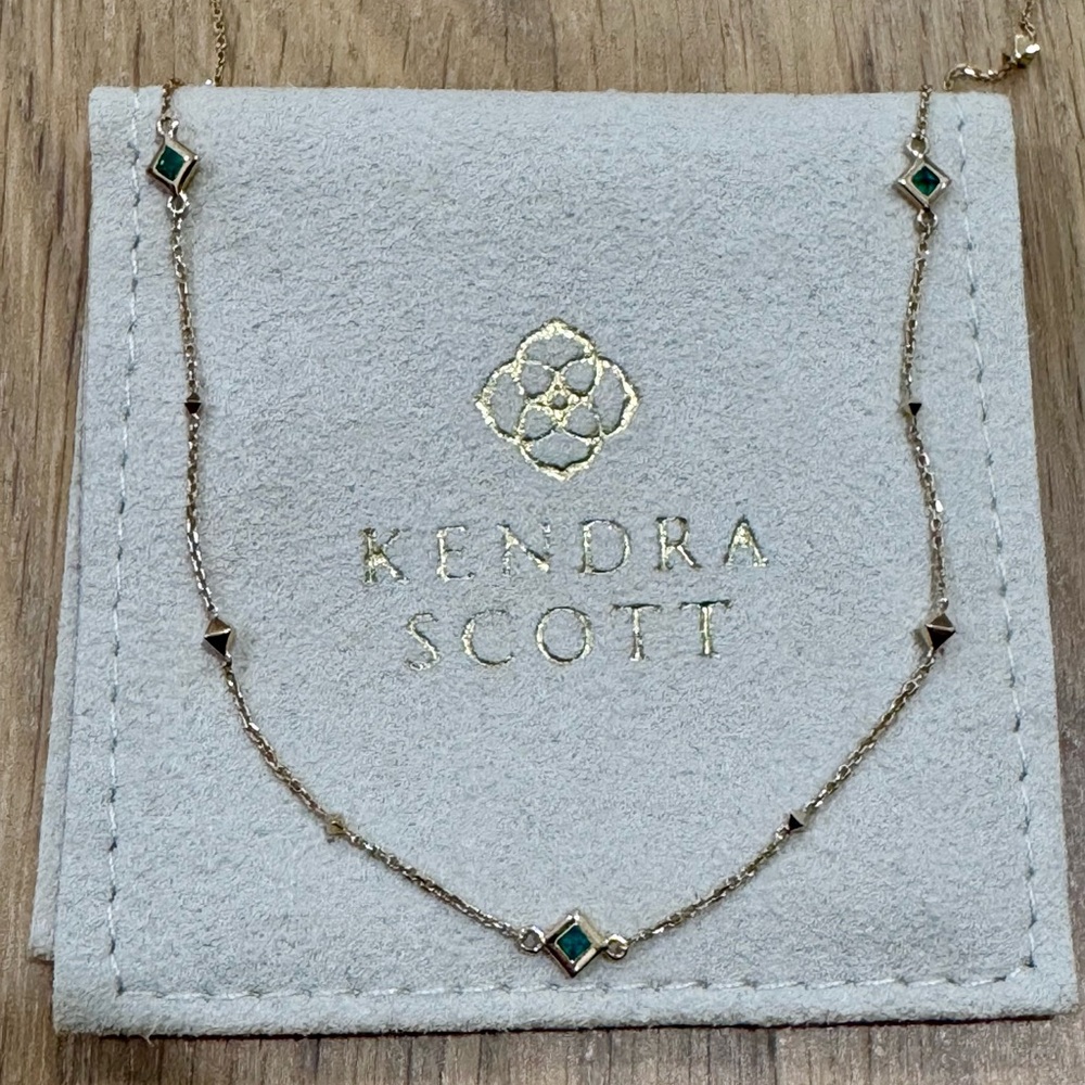 Kendra Scott Three Stone Gold Necklace with Green Accents